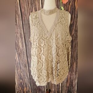Kate & Mallory Lace Top with Illusion Neckline Plus Size 2X